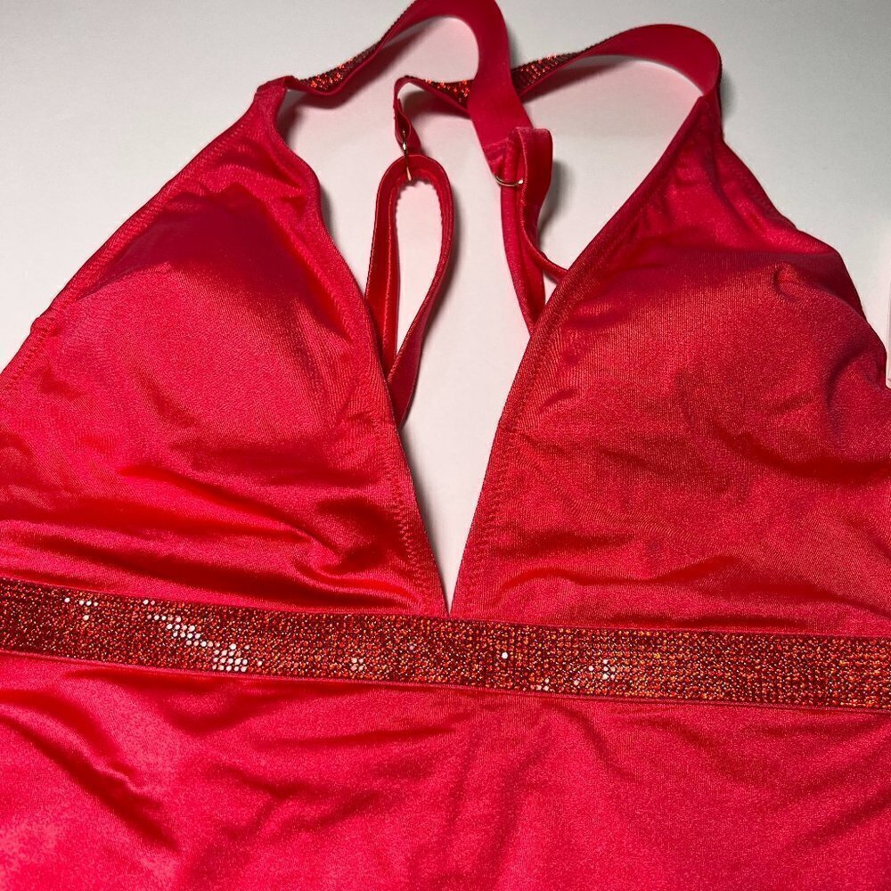 Victoria Secret Small S Shine Strap Plunge One Piece Swimsuit Bikini Red Pink - Picture 4 of 8
